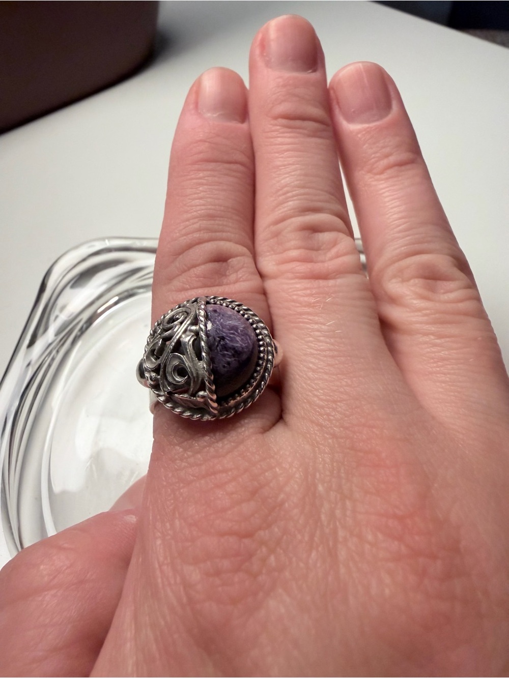 Vintage 925 Sterling Silver Charoite Statement Ring